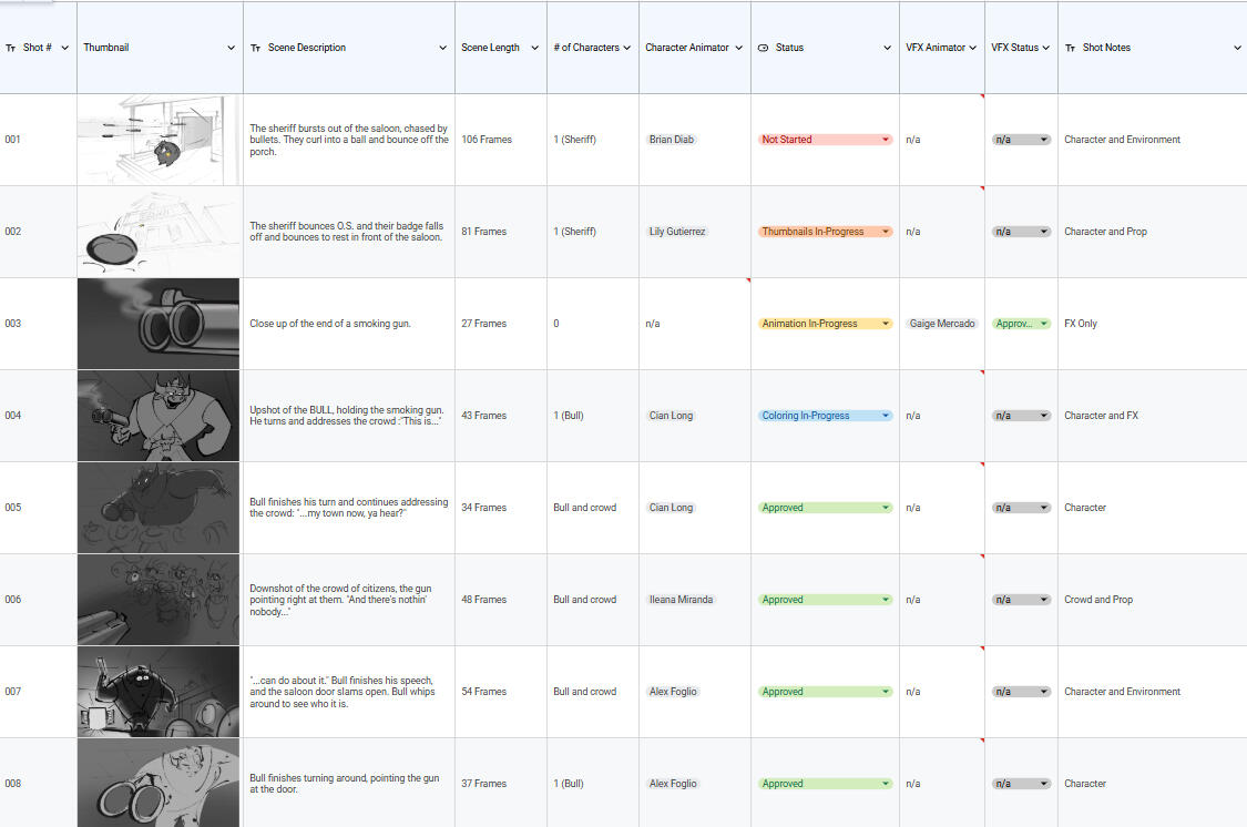 Section of Animation Tracker